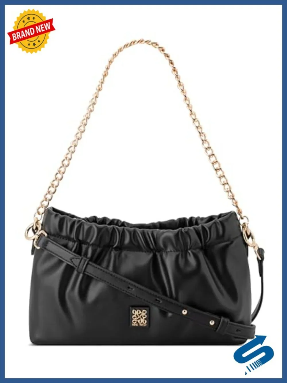 Faux Leather Convertible Satchel Bag with Chain Strap
